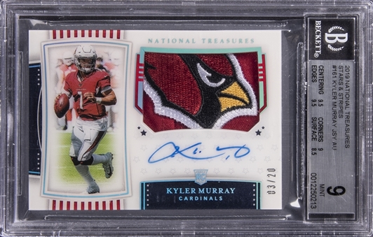 2019 Panini National Treasures "Stars & Stripes" #161 Kyler Murray Signed Patch Rookie Card (#03/20) - BGS MINT 9/BGS 10